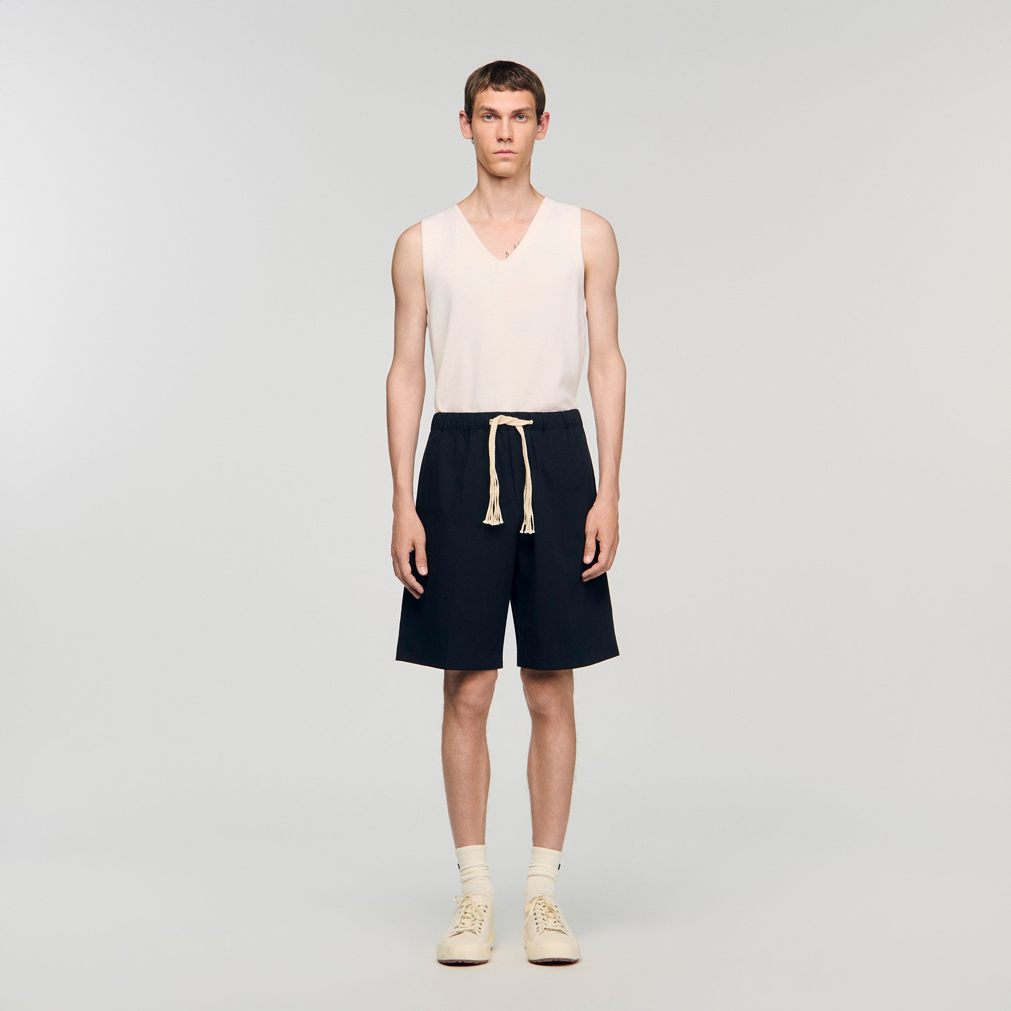 Rope Short Elasticated Waist Cotton Shorts Navy Blue