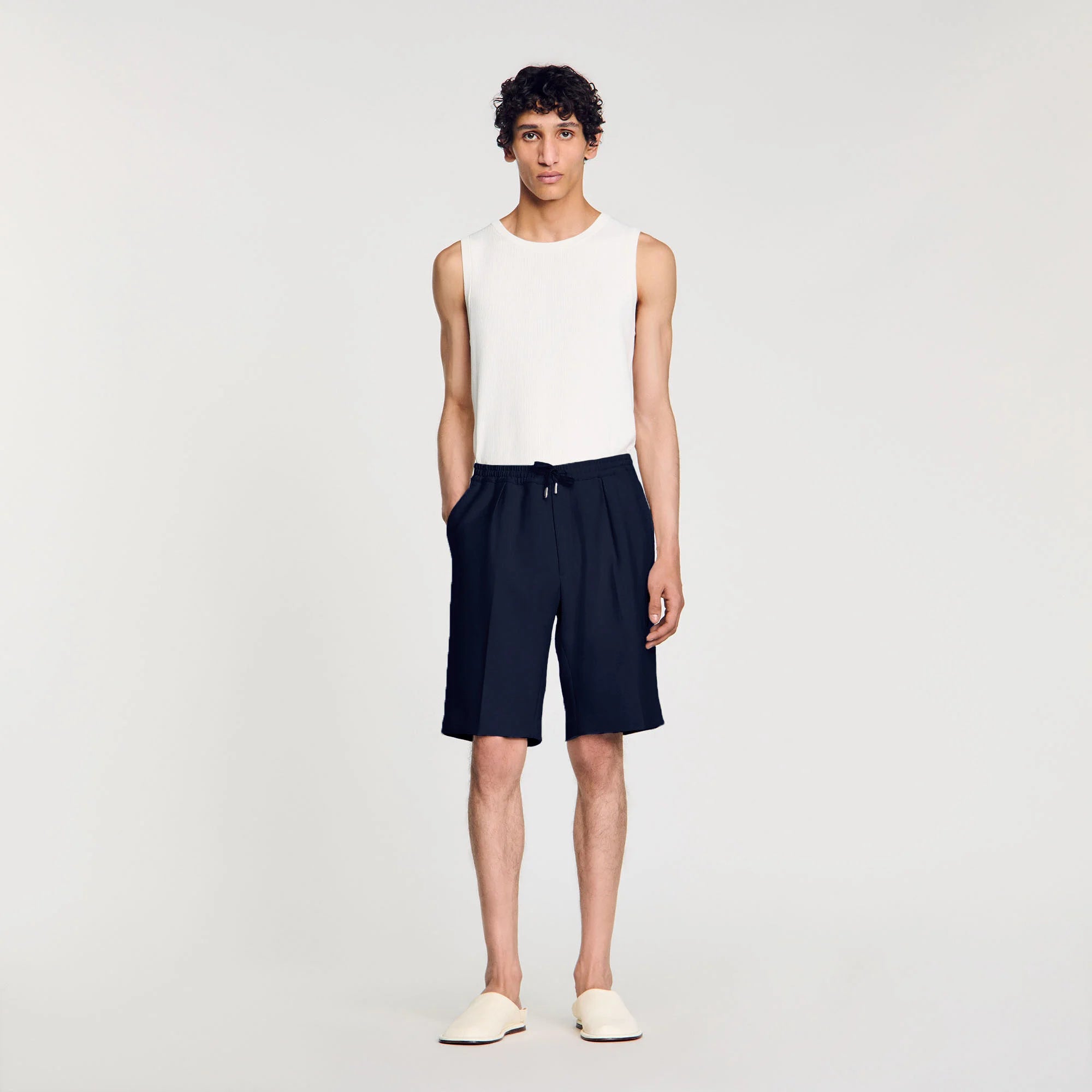 Short Jersey Pli Jersey Bermuda Shorts Navy Blue
