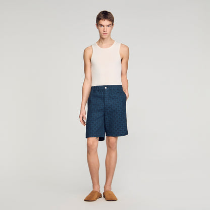 Square Cross Denim Shorts Navy Blue