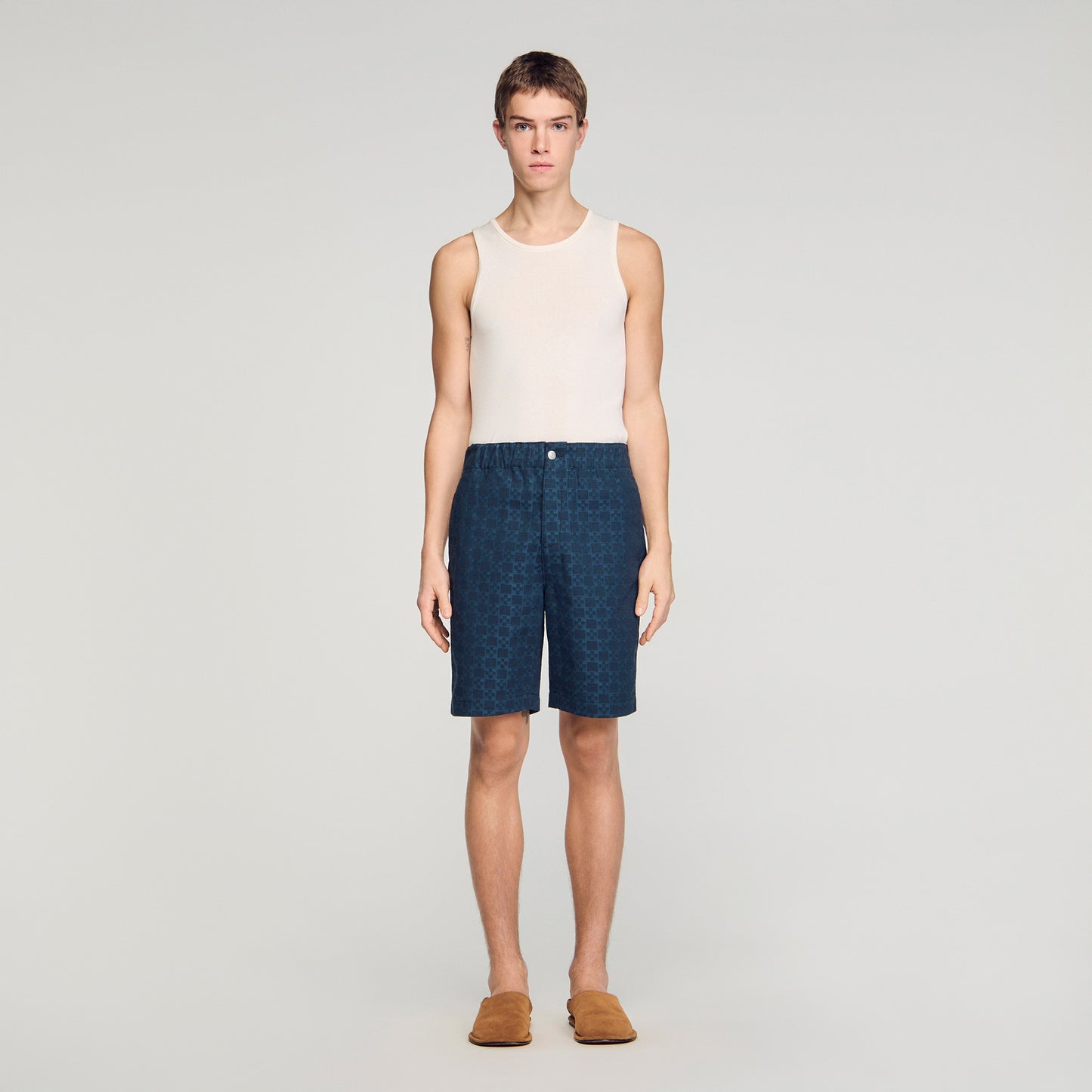 Square Cross Denim Shorts Navy Blue