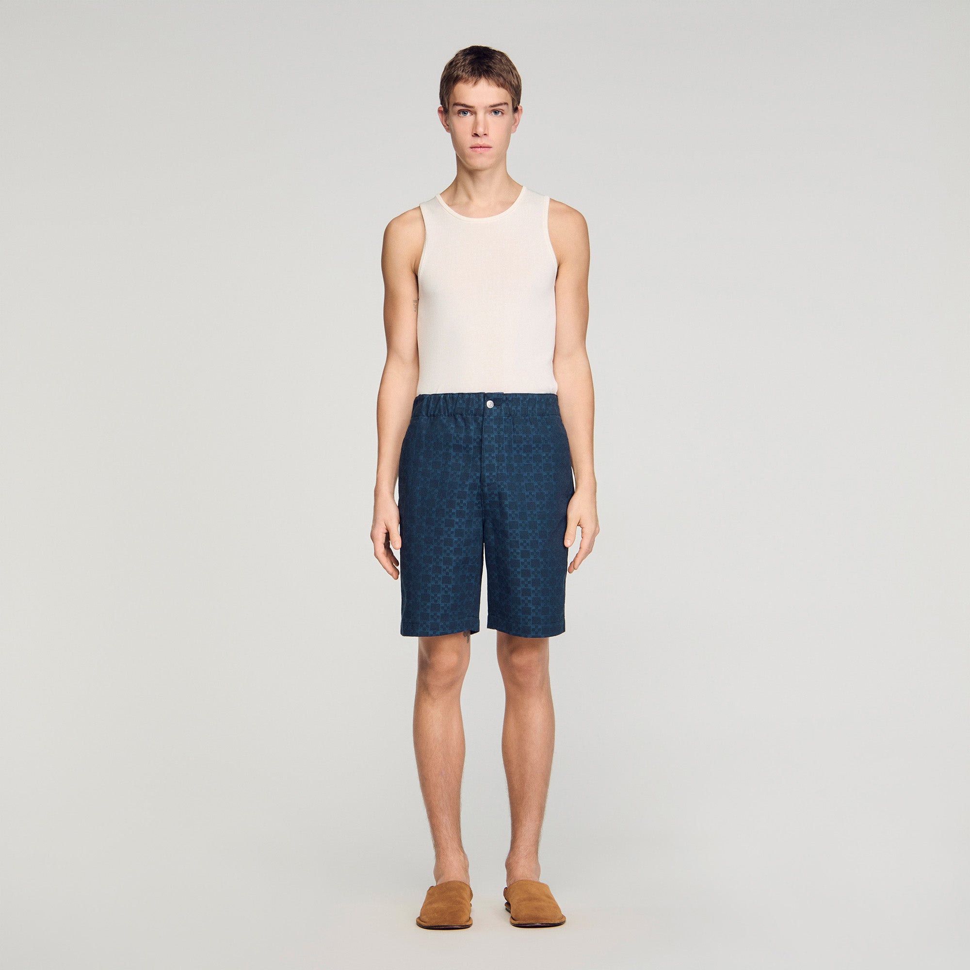 Square Cross Denim Shorts Navy Blue