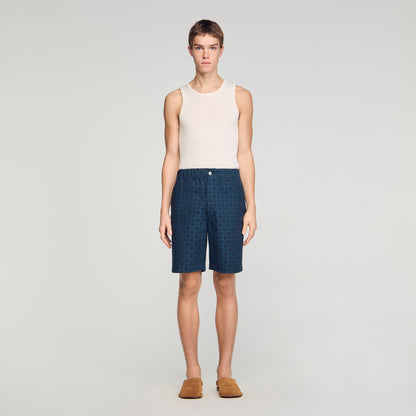 Square Cross Denim Shorts Navy Blue