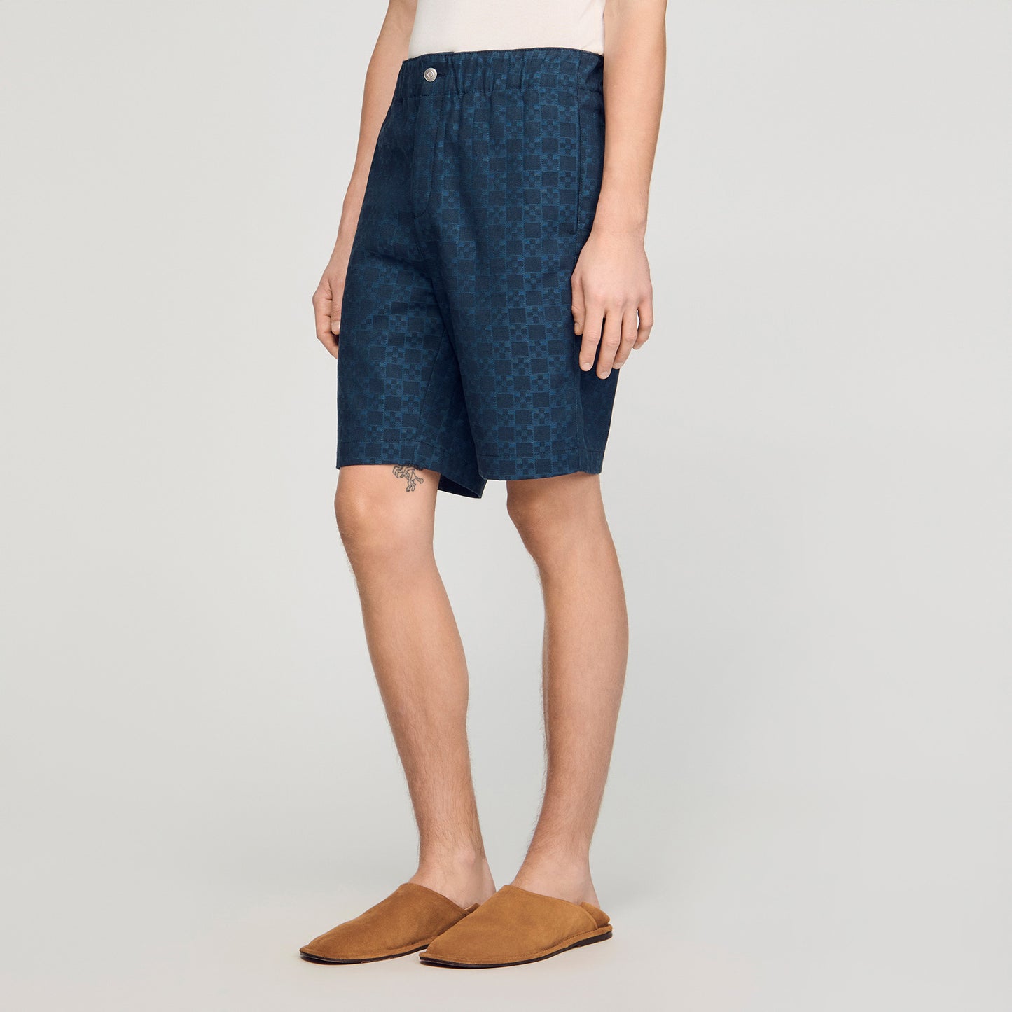 Square Cross Denim Shorts Navy Blue