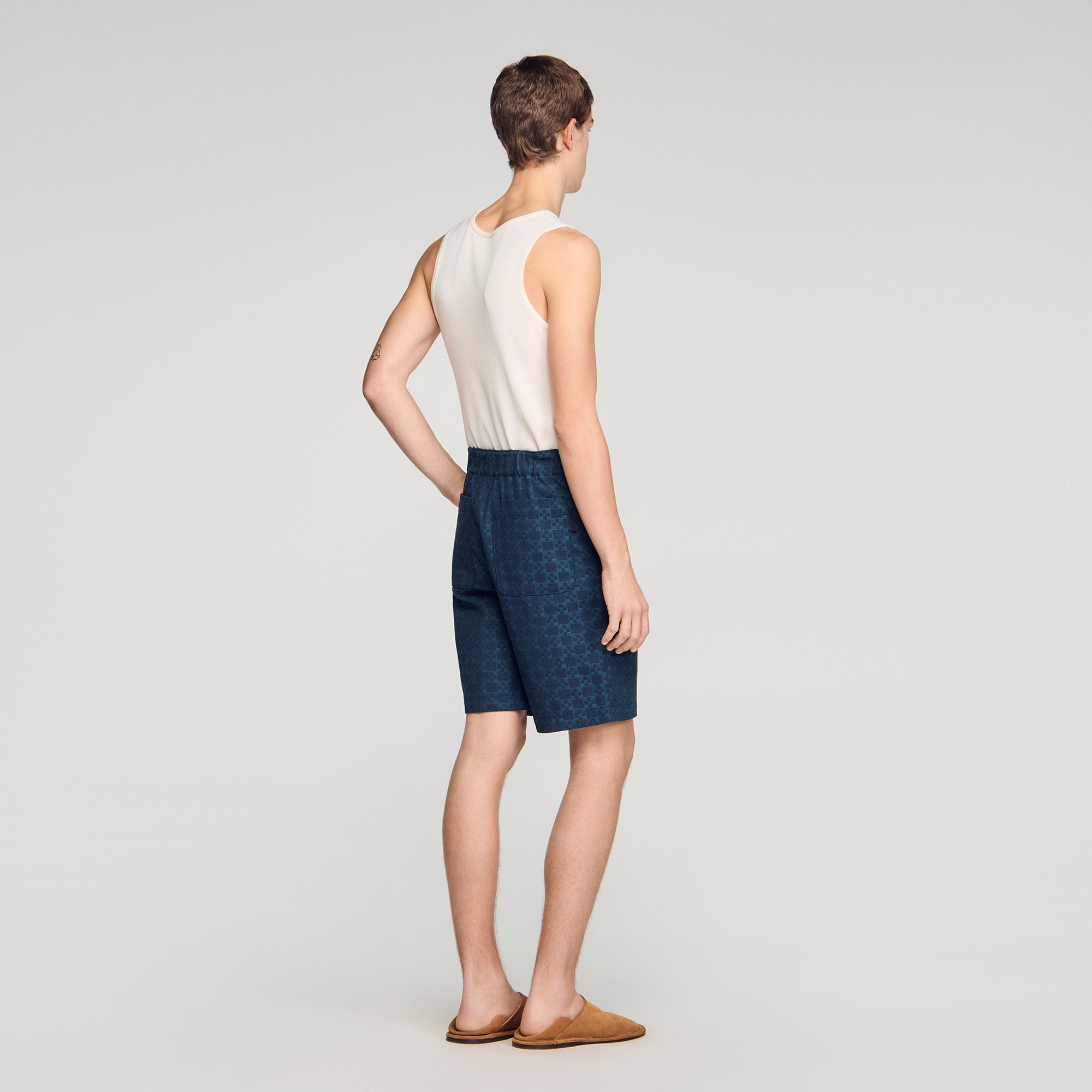 Square Cross Denim Shorts Navy Blue