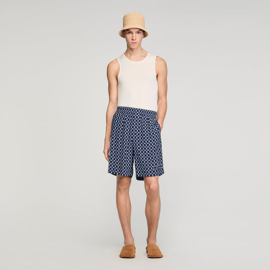 Catena Short Link Print Floaty Shorts Navy Blue