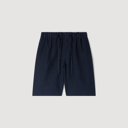 Linen Short Elastic Waist Linen Shorts Navy Blue