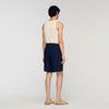 Linen Short Elastic Waist Linen Shorts Navy Blue