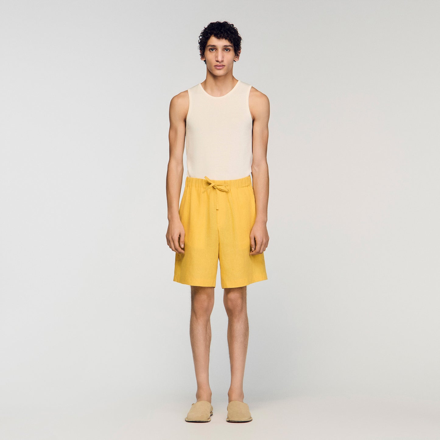 Linen Short Elastic Waist Linen Shorts Tangerine