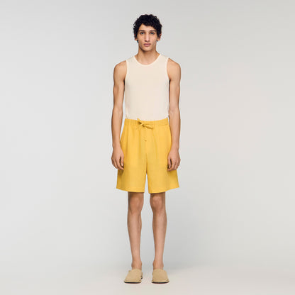 Linen Short Elastic Waist Linen Shorts Tangerine