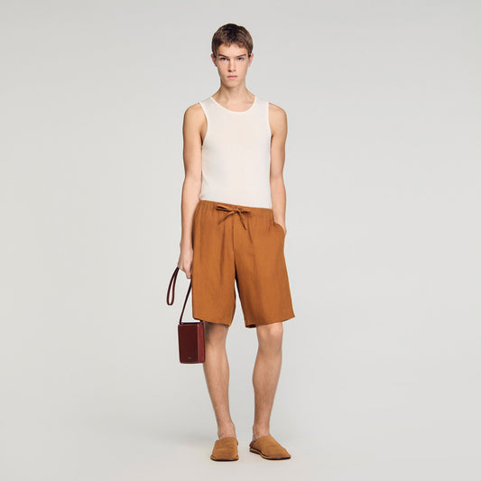 Linen Short Elastic Waist Linen Shorts Whisky