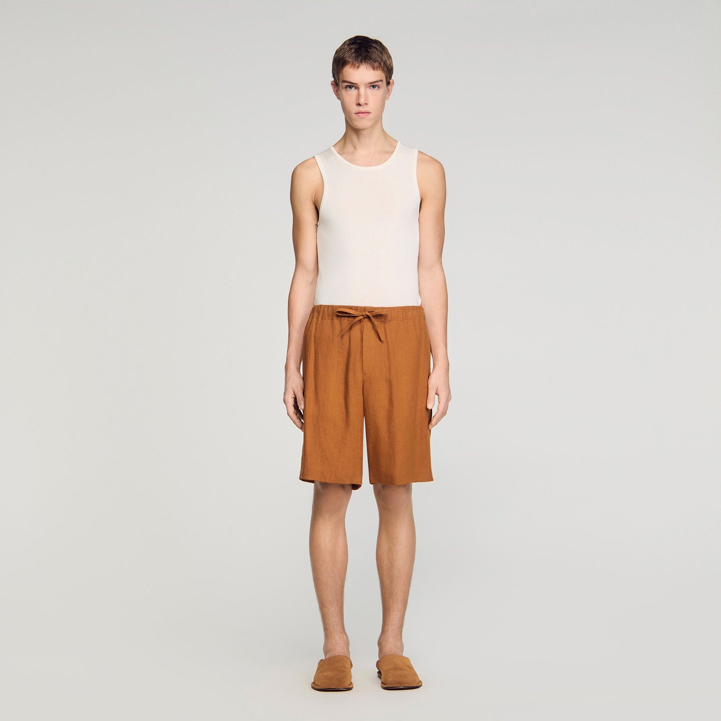 Linen Short Elastic Waist Linen Shorts Whisky