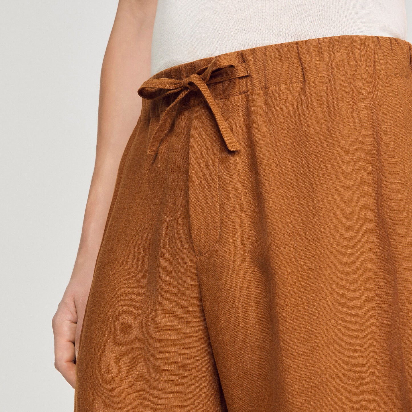 Linen Short Elastic Waist Linen Shorts Whisky