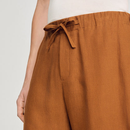 Linen Short Elastic Waist Linen Shorts Whisky