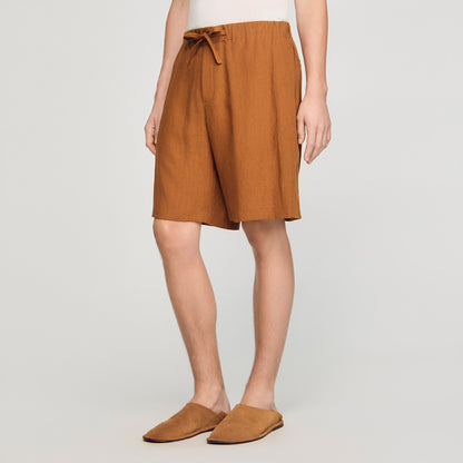 Linen Short Elastic Waist Linen Shorts Whisky