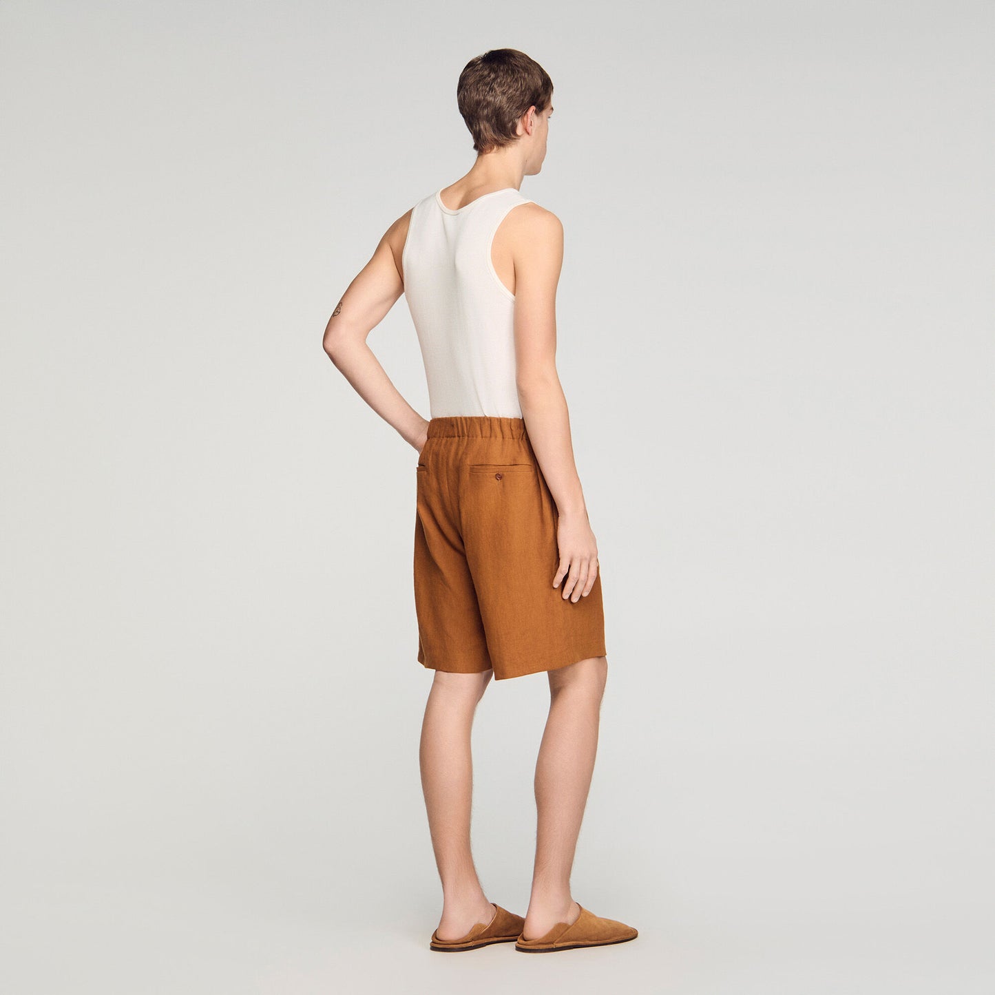 Linen Short Elastic Waist Linen Shorts Whisky