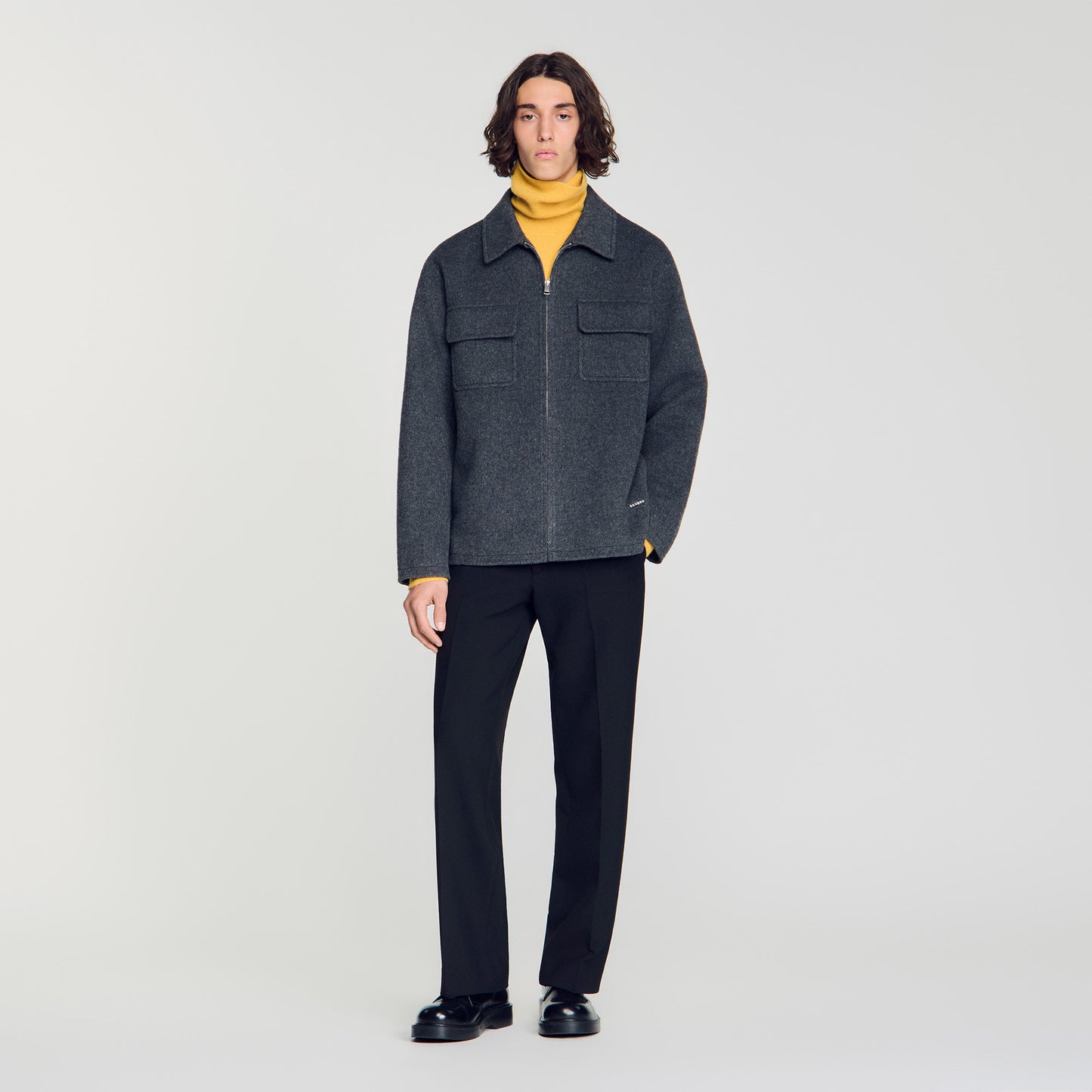 Betanew Zipped wool overshirt Heather Charcoal