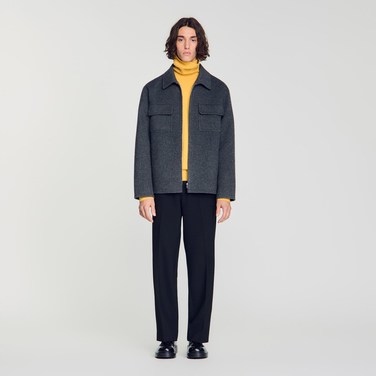 Betanew Zipped wool overshirt Heather Charcoal