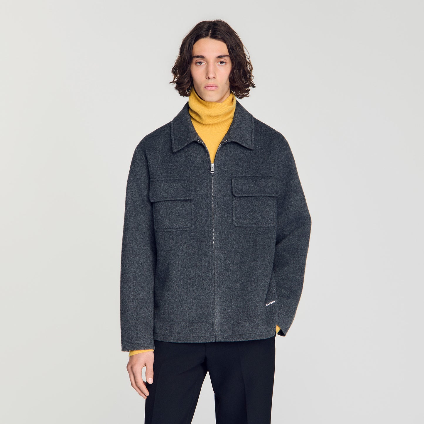 Betanew Zipped wool overshirt Heather Charcoal
