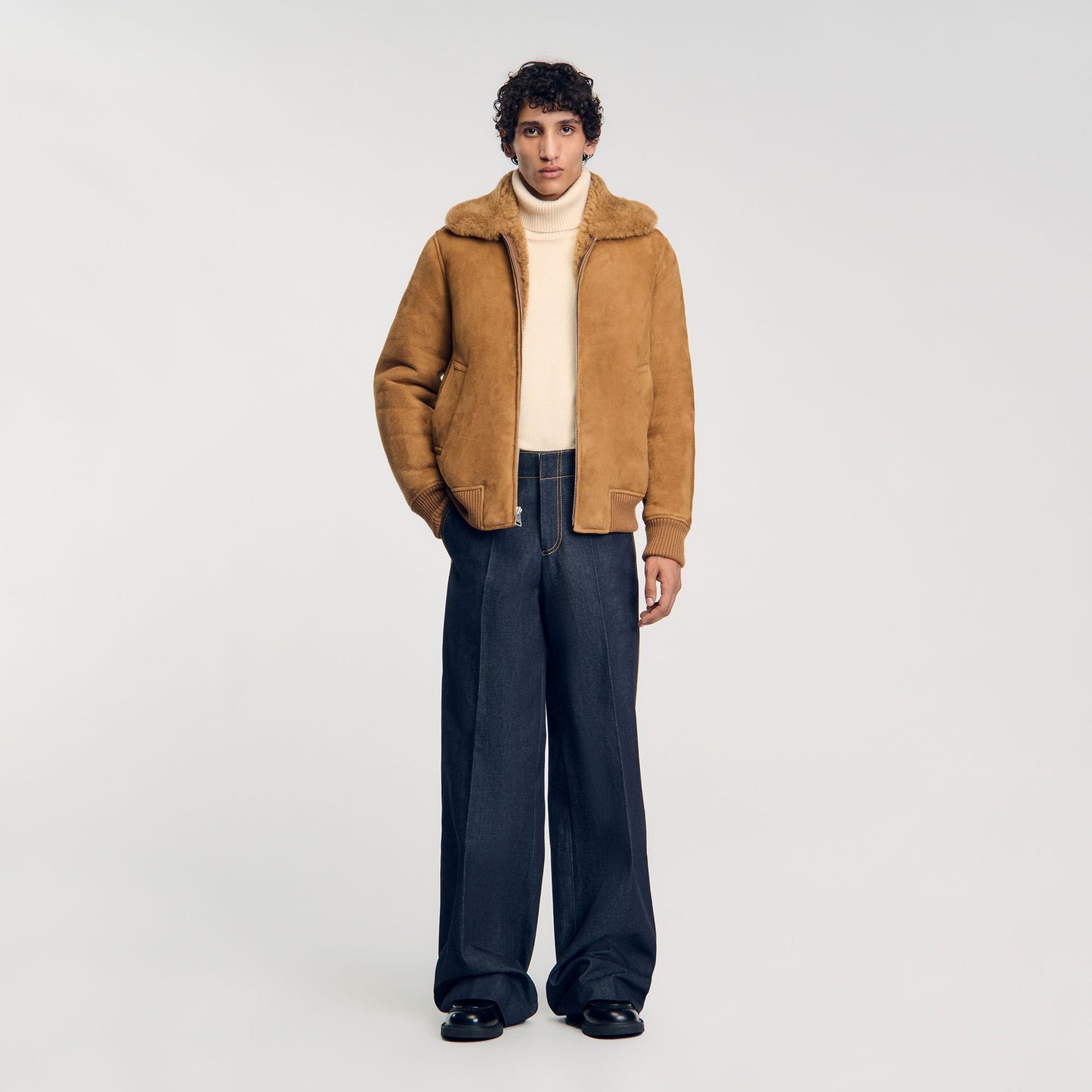 Shearling Leather Jacket Camel
