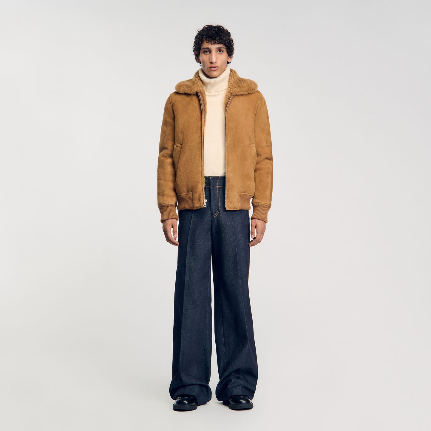 Shearling Leather Jacket Camel