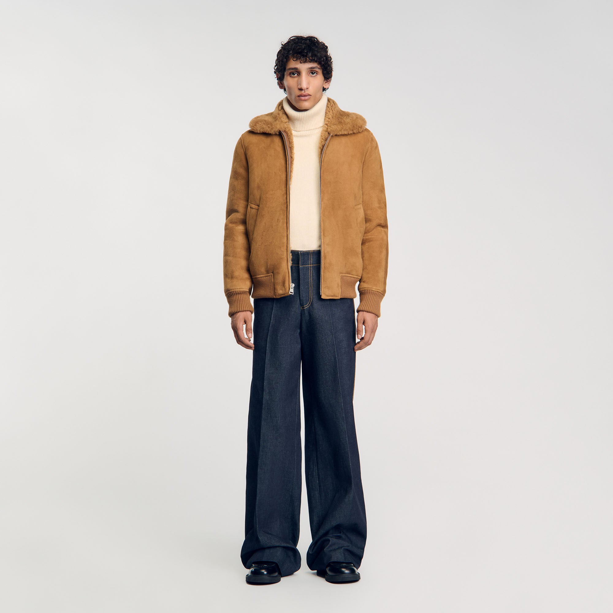 Shearling Leather Jacket Camel