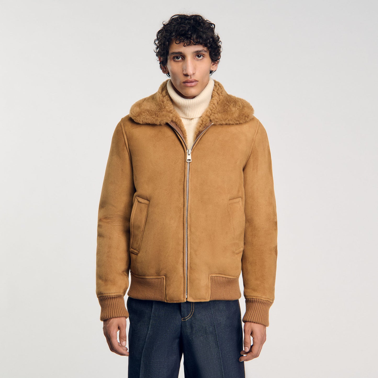 Shearling Leather Jacket Camel