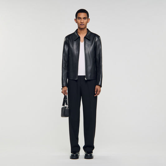 Zipper Goat Jacket Zip-Up Leather Jacket Black