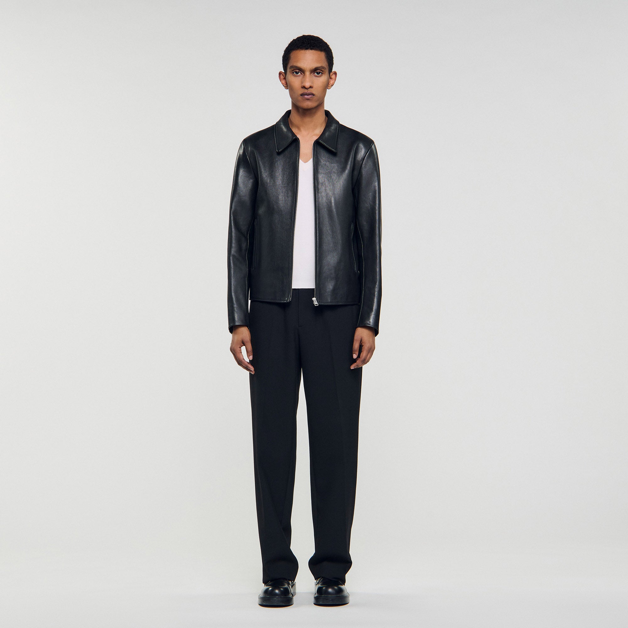 Zipper Goat Jacket Zip-Up Leather Jacket Black