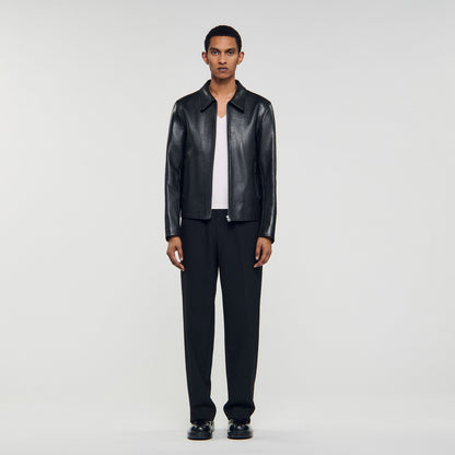 Zipper Goat Jacket Zip-Up Leather Jacket Black