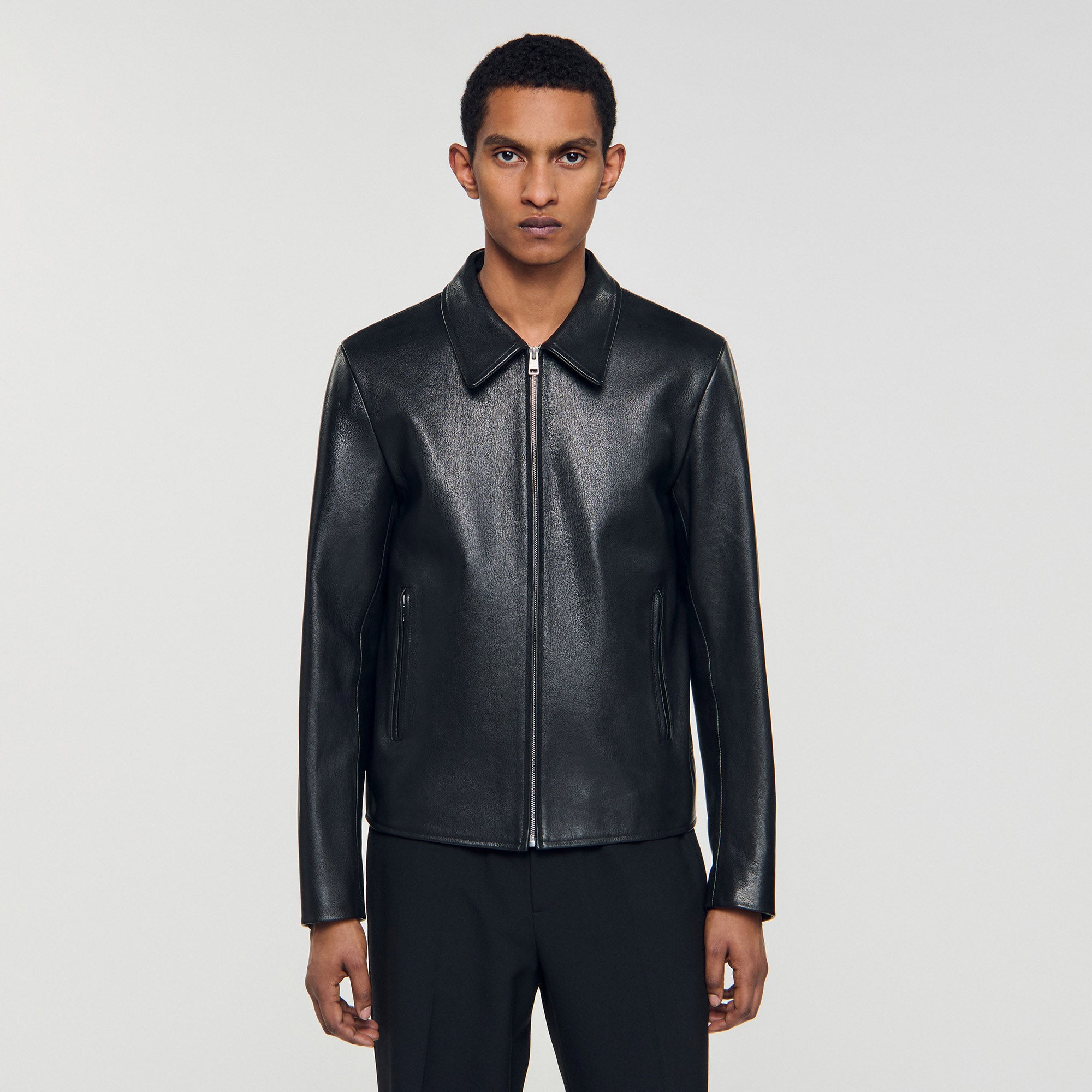 Zipper Goat Jacket Zip-Up Leather Jacket Black