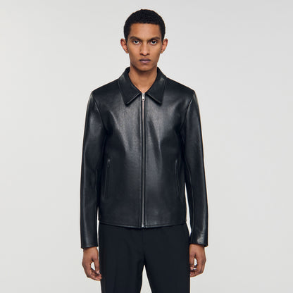 Zipper Goat Jacket Zip-Up Leather Jacket Black