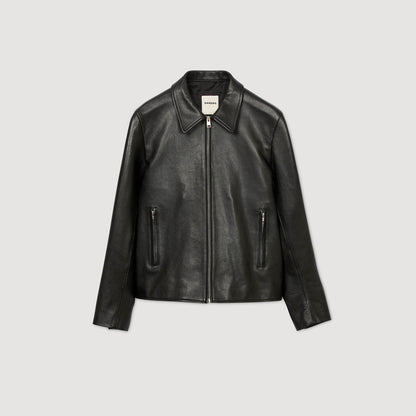 Zipper Goat Jacket Zip-Up Leather Jacket Black