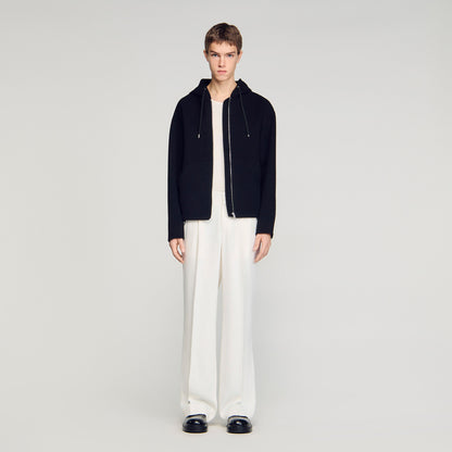 Hoodie Double Face Hooded Zip-Up Wool Jacket Black