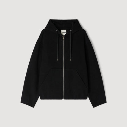 Hoodie Double Face Hooded Zip-Up Wool Jacket Black