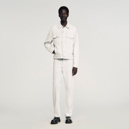 Trucker Crackled White Cracked Coated Denim Jacket White