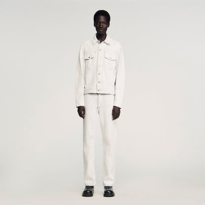 Trucker Crackled White Cracked Coated Denim Jacket White