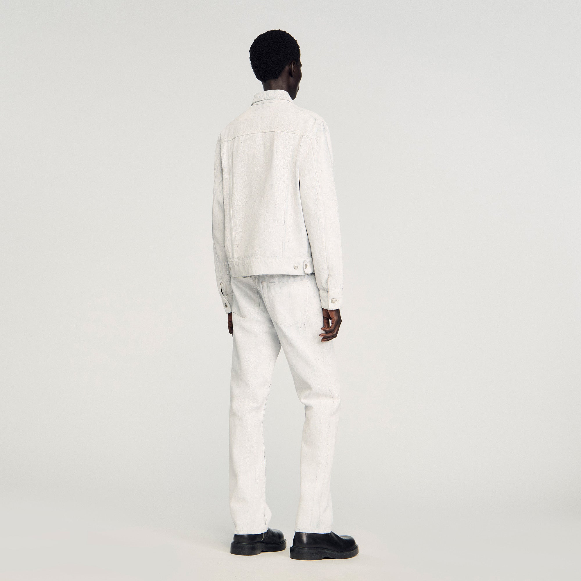 Trucker Crackled White Cracked Coated Denim Jacket White