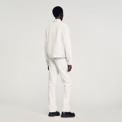 Trucker Crackled White Cracked Coated Denim Jacket White