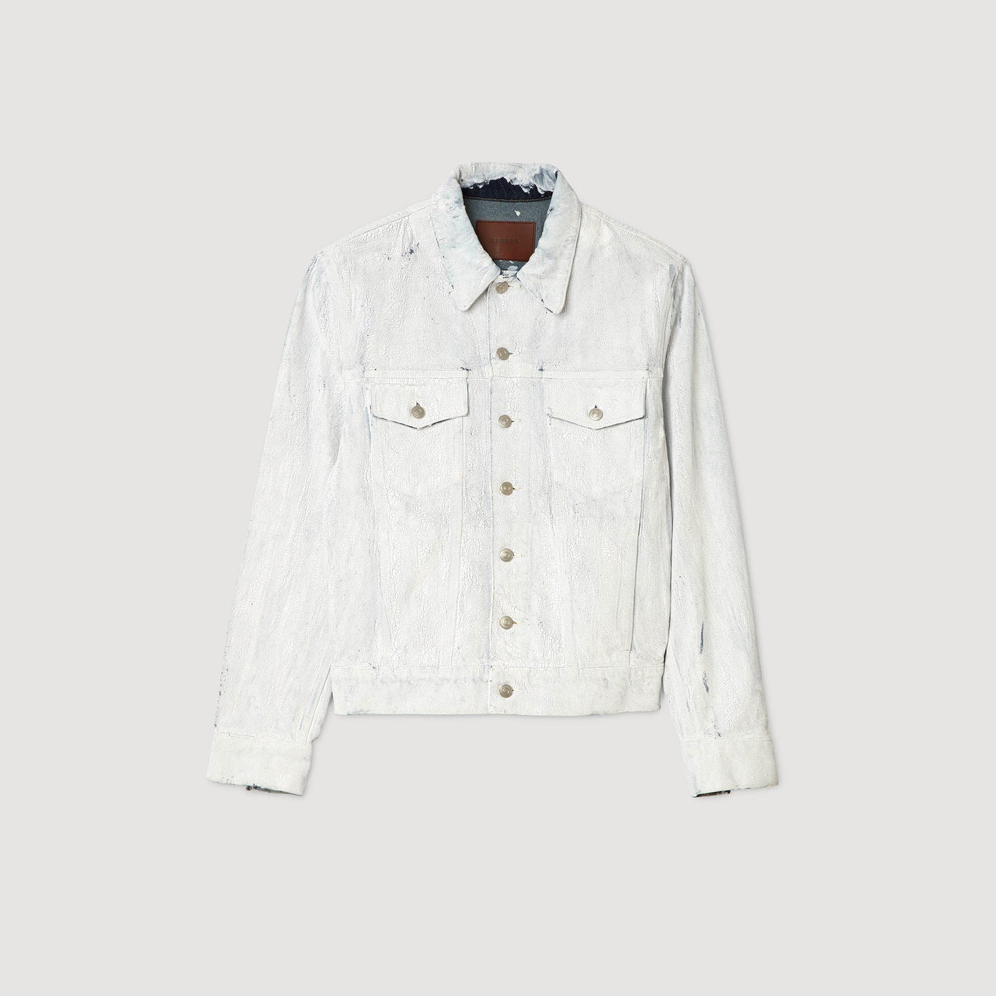 Trucker Crackled White Cracked Coated Denim Jacket White