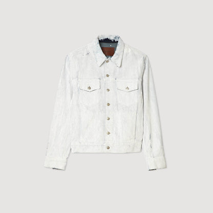 Trucker Crackled White Cracked Coated Denim Jacket White