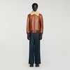 Leather Aviator Leather Jacket With Fur Collar Cognac