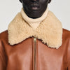 Leather Aviator Leather Jacket With Fur Collar Cognac