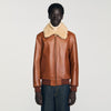 Leather Aviator Leather Jacket With Fur Collar Cognac