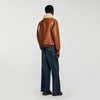 Leather Aviator Leather Jacket With Fur Collar Cognac