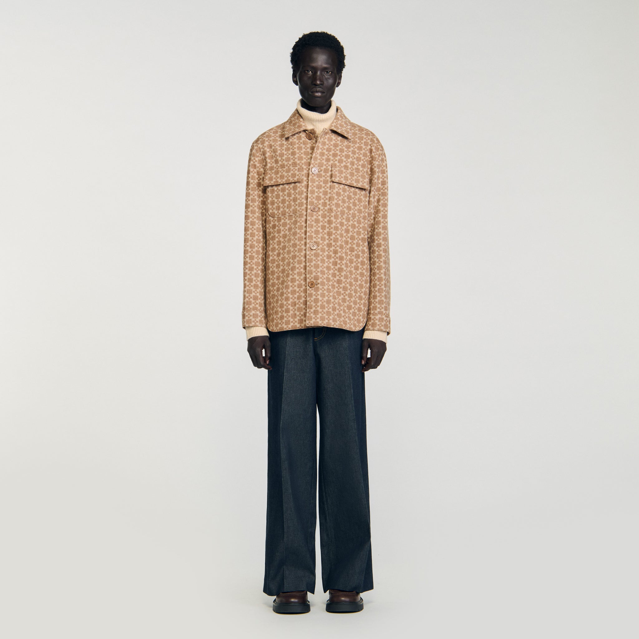 Cross Overshirt Square Cross Jacquard Overshirt Camel