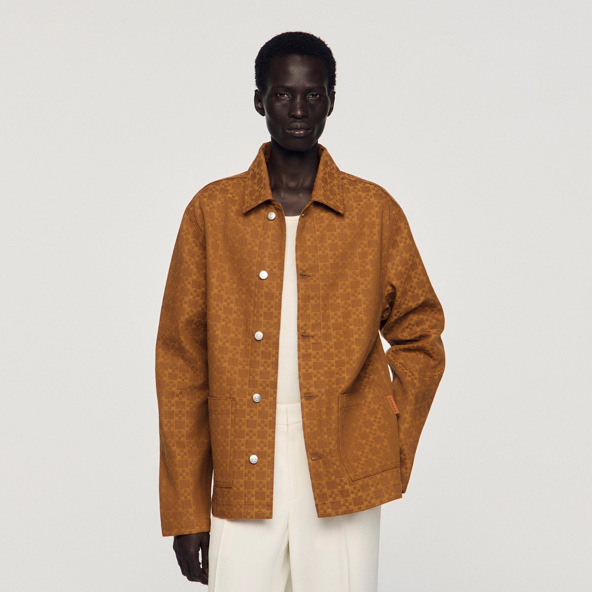 Worker Cross Square Cross Denim Jacket Camel