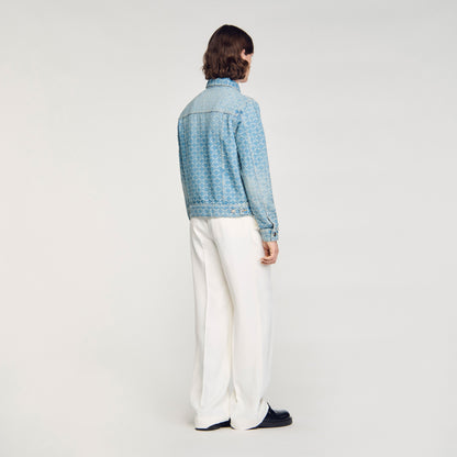 Cross Sanded Trucker Square Cross Denim Jacket SKY BLUE