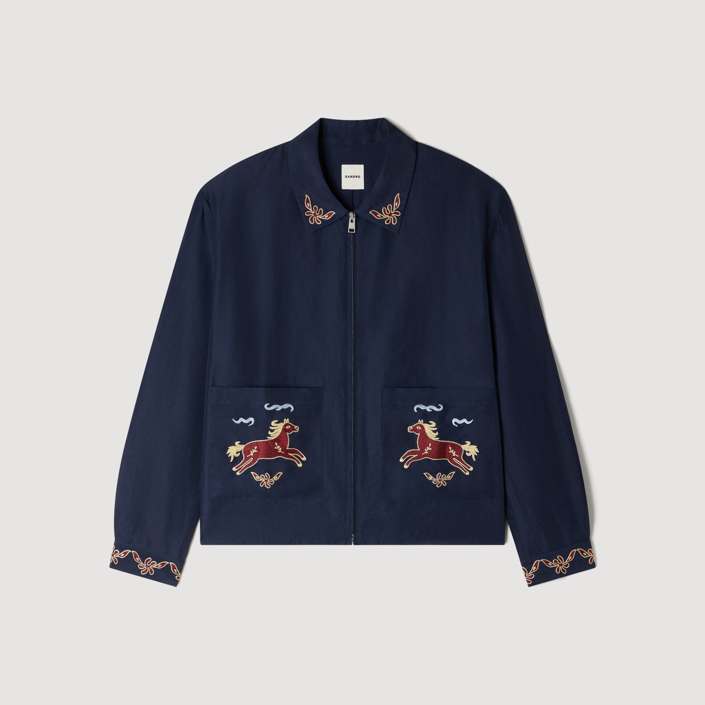 Horse Jacket Embroidered Wing Collar Jacket Navy Blue