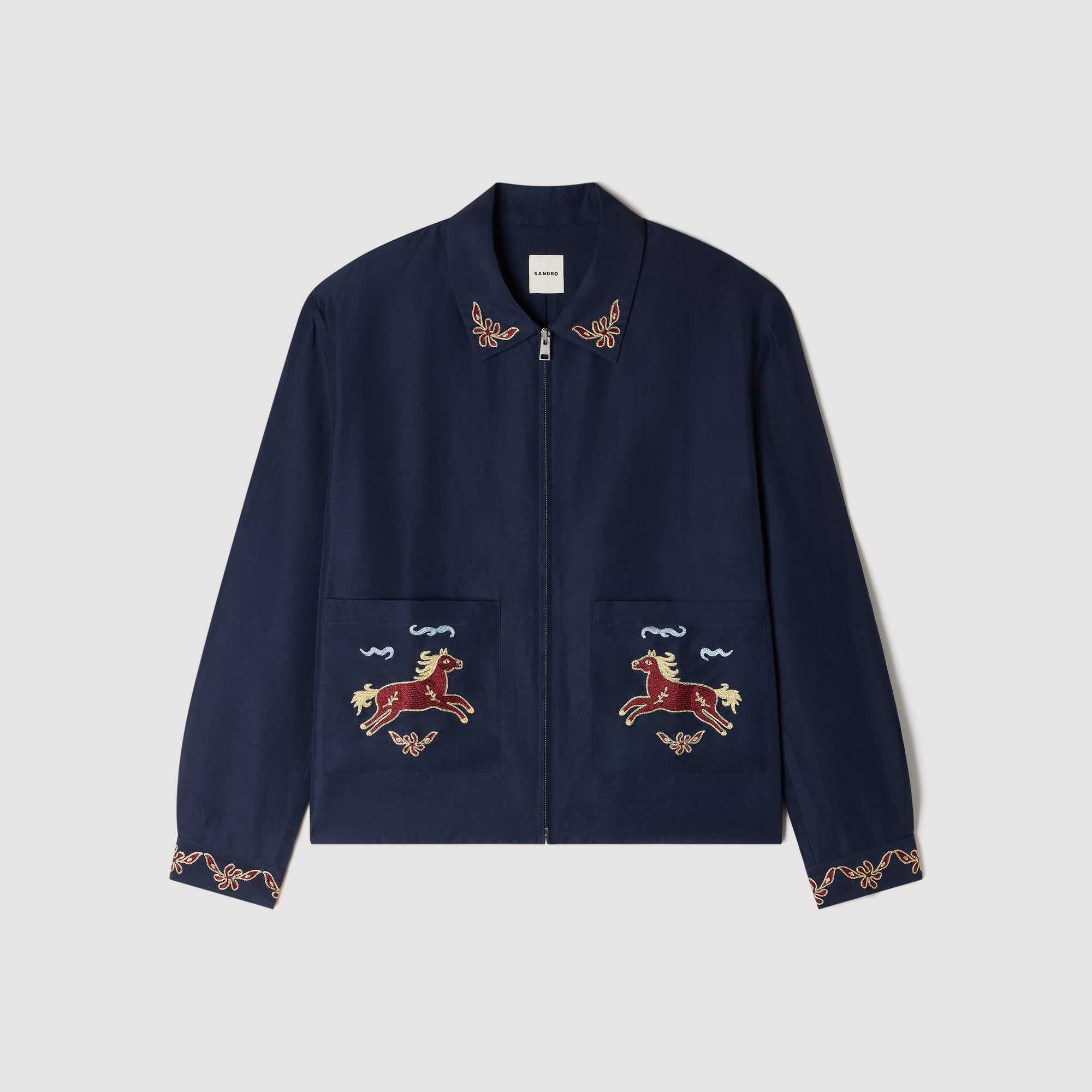 Horse Jacket Embroidered Wing Collar Jacket Navy Blue