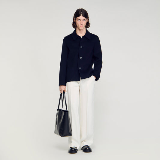 Worker Double Face Wool Jacket With Regular Collar Navy Blue